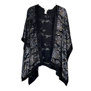 J. Jill burnt velvet floral paisley boxy duster kimono cover up One Size boho‎